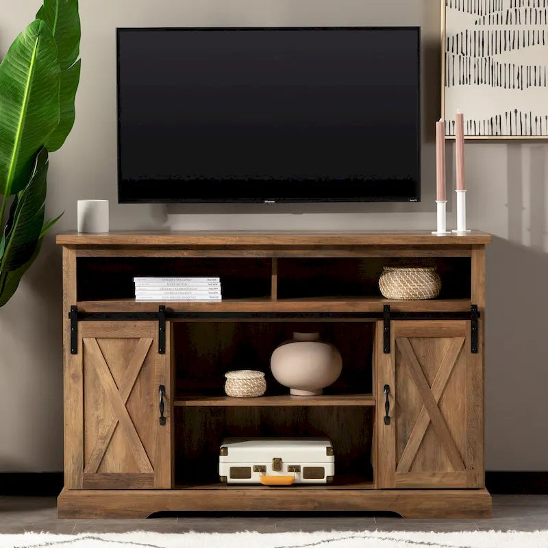 Meuble TV coulissant 52 pouces avec porte de grange de style Highboy