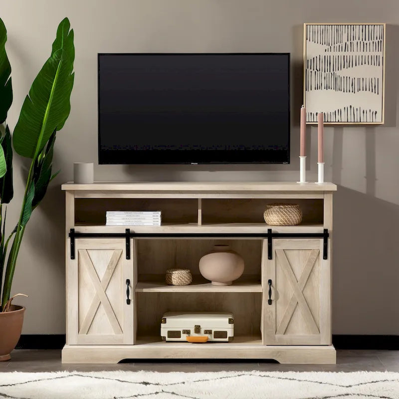 Meuble TV coulissant 52 pouces avec porte de grange de style Highboy