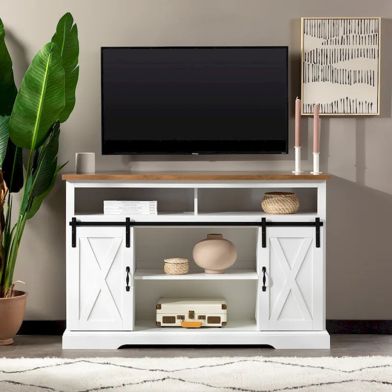 Meuble TV coulissant 52 pouces avec porte de grange de style Highboy