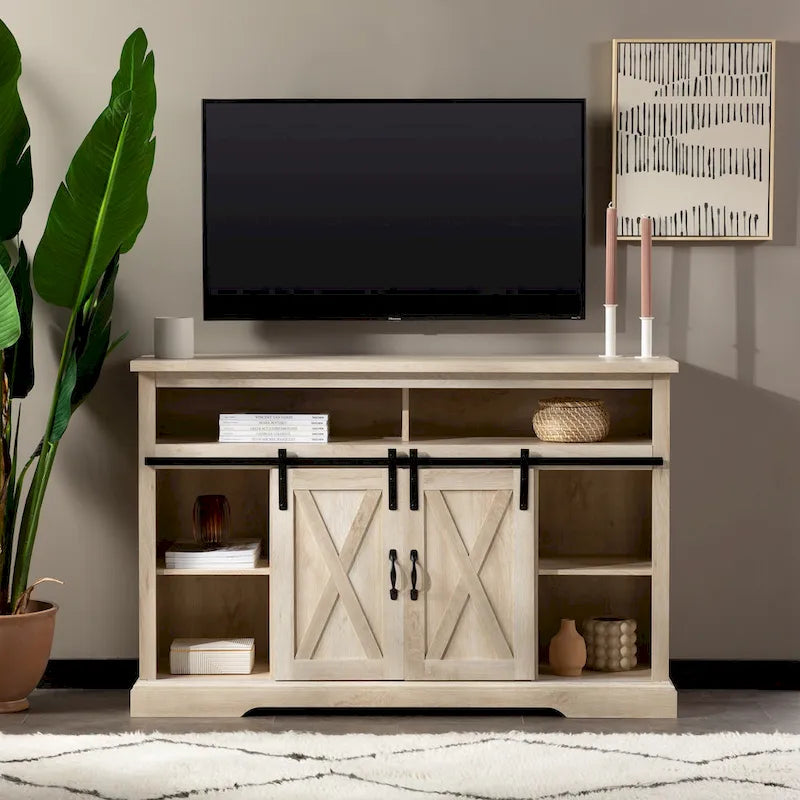 Meuble TV coulissant 52 pouces avec porte de grange de style Highboy