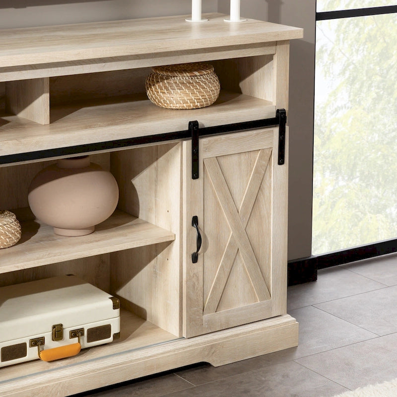 Meuble TV coulissant 52 pouces avec porte de grange de style Highboy