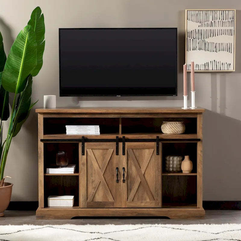 Meuble TV coulissant 52 pouces avec porte de grange de style Highboy