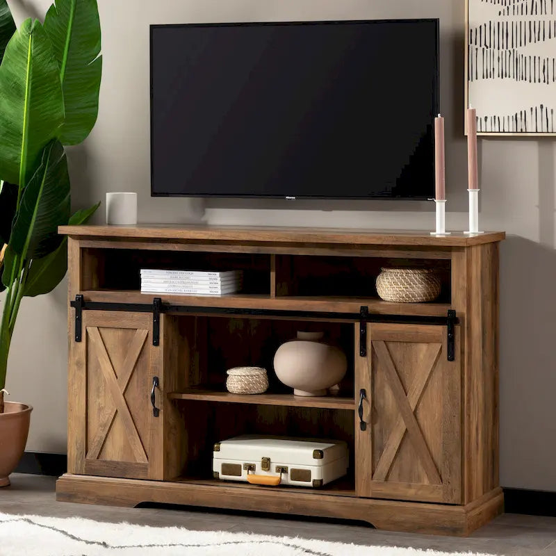 Meuble TV coulissant 52 pouces avec porte de grange de style Highboy