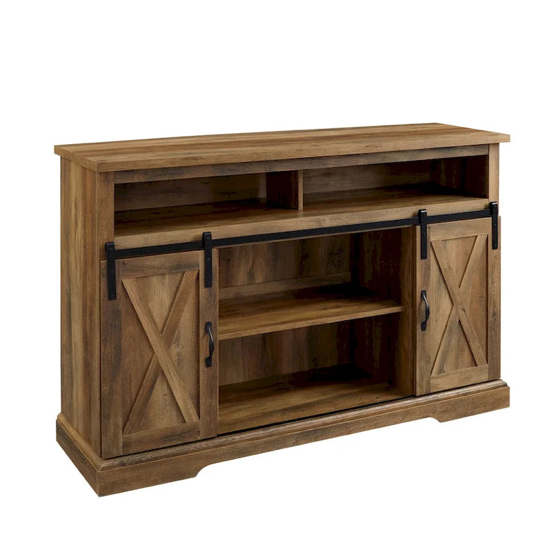 Meuble TV coulissant 52 pouces avec porte de grange de style Highboy