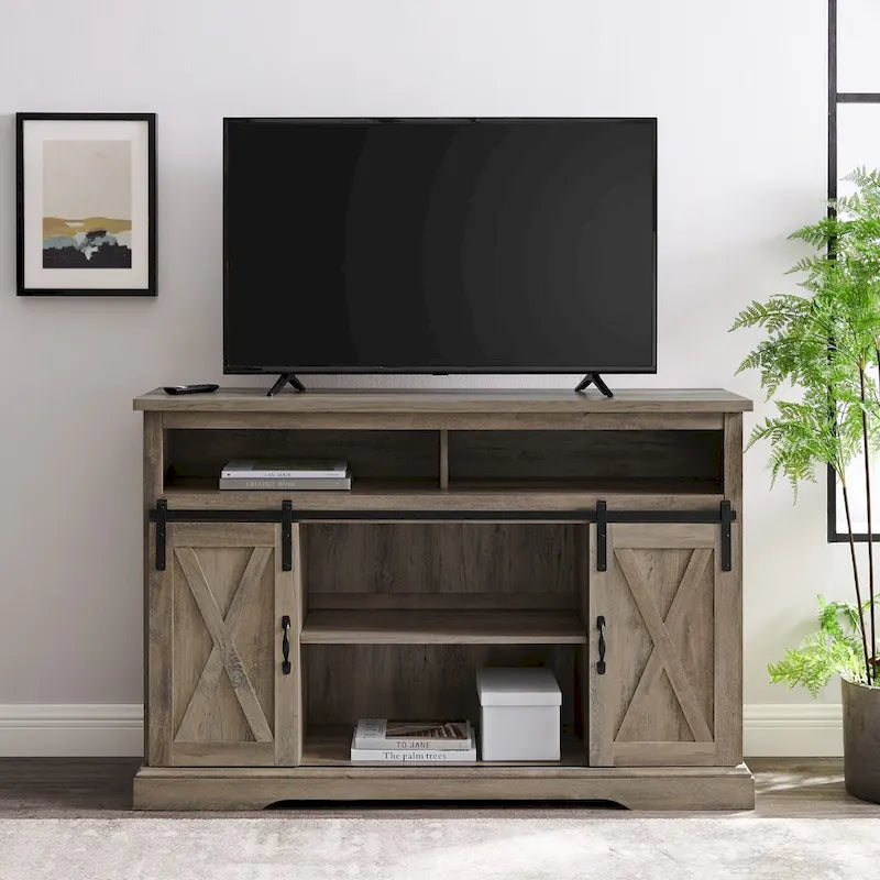 Meuble TV coulissant 52 pouces avec porte de grange de style Highboy