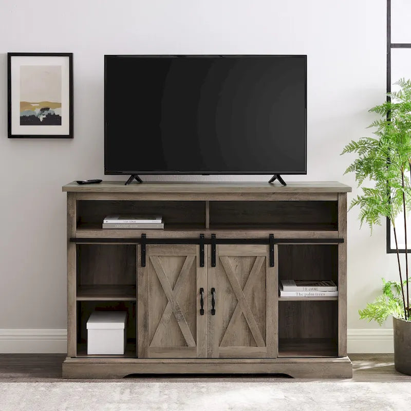 Meuble TV coulissant 52 pouces avec porte de grange de style Highboy
