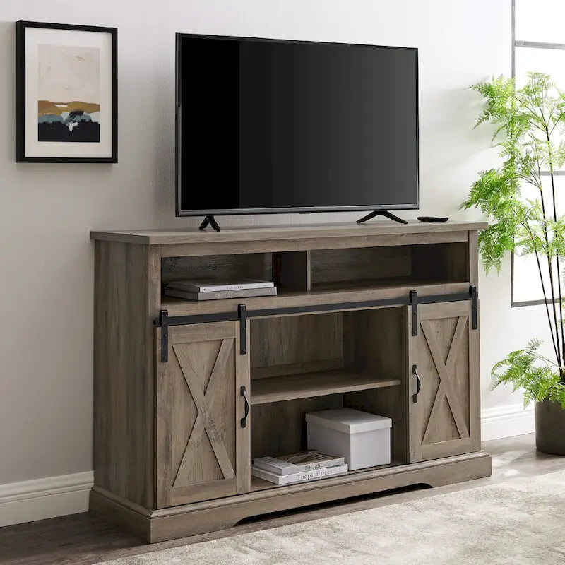 Meuble TV coulissant 52 pouces avec porte de grange de style Highboy