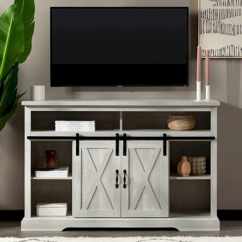 Meuble TV coulissant 52 pouces avec porte de grange de style Highboy