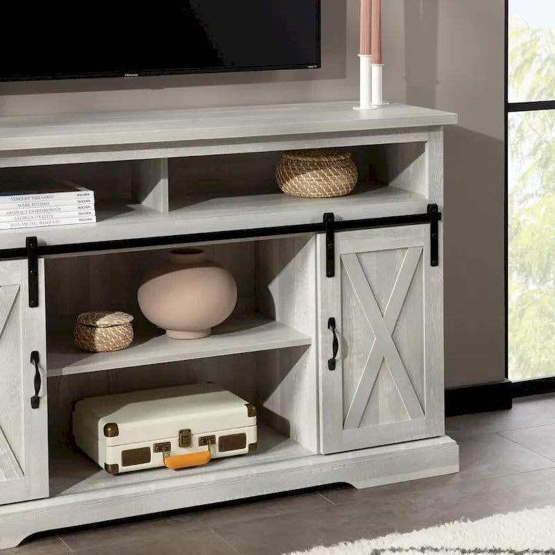Meuble TV coulissant 52 pouces avec porte de grange de style Highboy