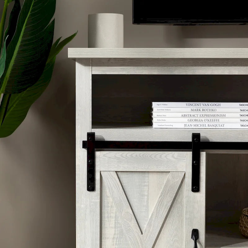 Meuble TV coulissant 52 pouces avec porte de grange de style Highboy
