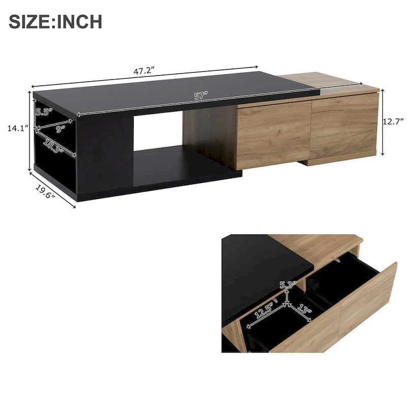 Table basse multifonctionnelle avec rangement dissimulé et 2 tiroirs