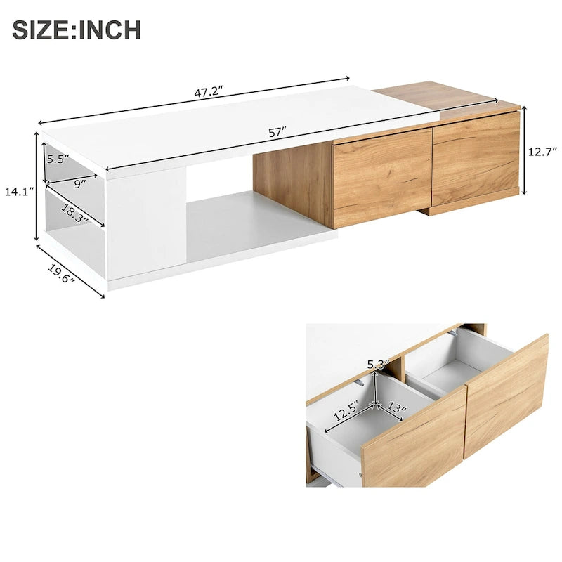 Table basse multifonctionnelle avec rangement dissimulé et 2 tiroirs