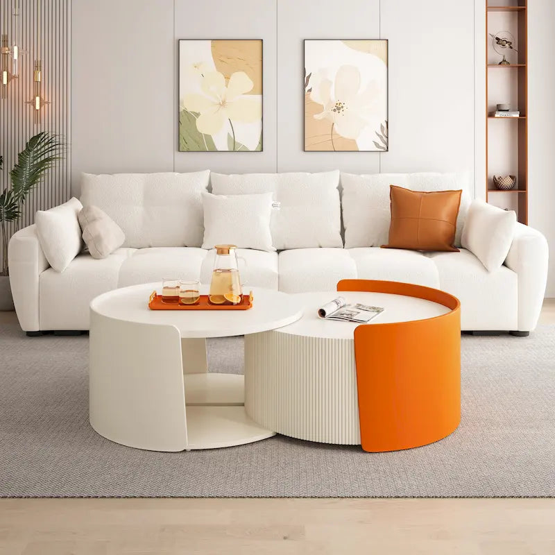 Tables basses — Tables rondes et guéridons ; incluant des tables d'appoint de style moderne dotées de plateaux coulissants extensibles
