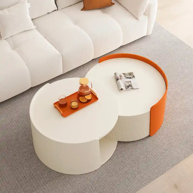 Tables basses — Tables rondes et guéridons ; incluant des tables d'appoint de style moderne dotées de plateaux coulissants extensibles