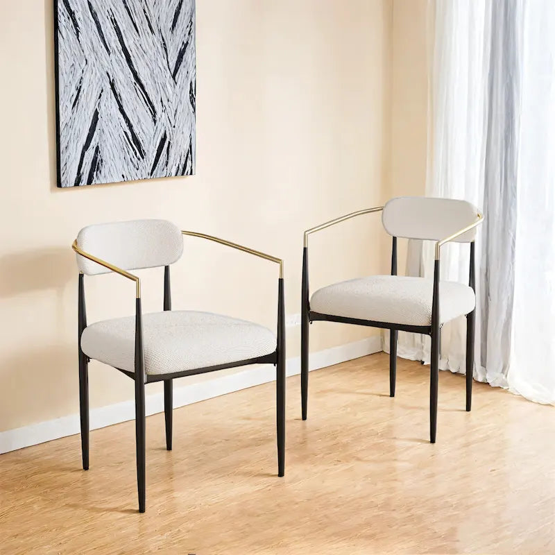 Set of 2 Modern Medieval Dining Chairs,Teddy Velvet, Metal Legs
