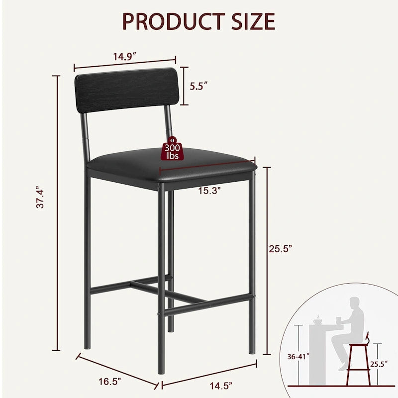 Ensemble de 2 tabourets de bar, tabourets de bar de cuisine avec repose-pieds