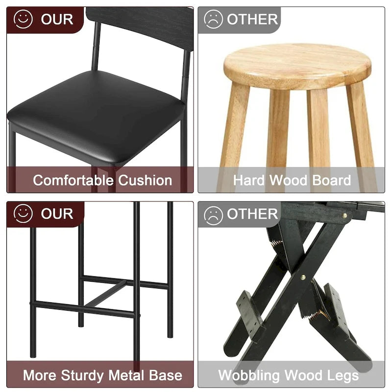 Ensemble de 2 tabourets de bar, tabourets de bar de cuisine avec repose-pieds