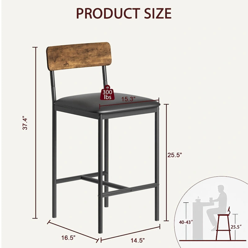 Ensemble de 2 tabourets de bar, tabourets de bar de cuisine avec repose-pieds