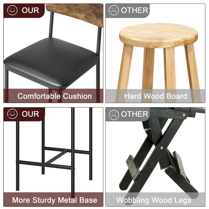 Ensemble de 2 tabourets de bar, tabourets de bar de cuisine avec repose-pieds