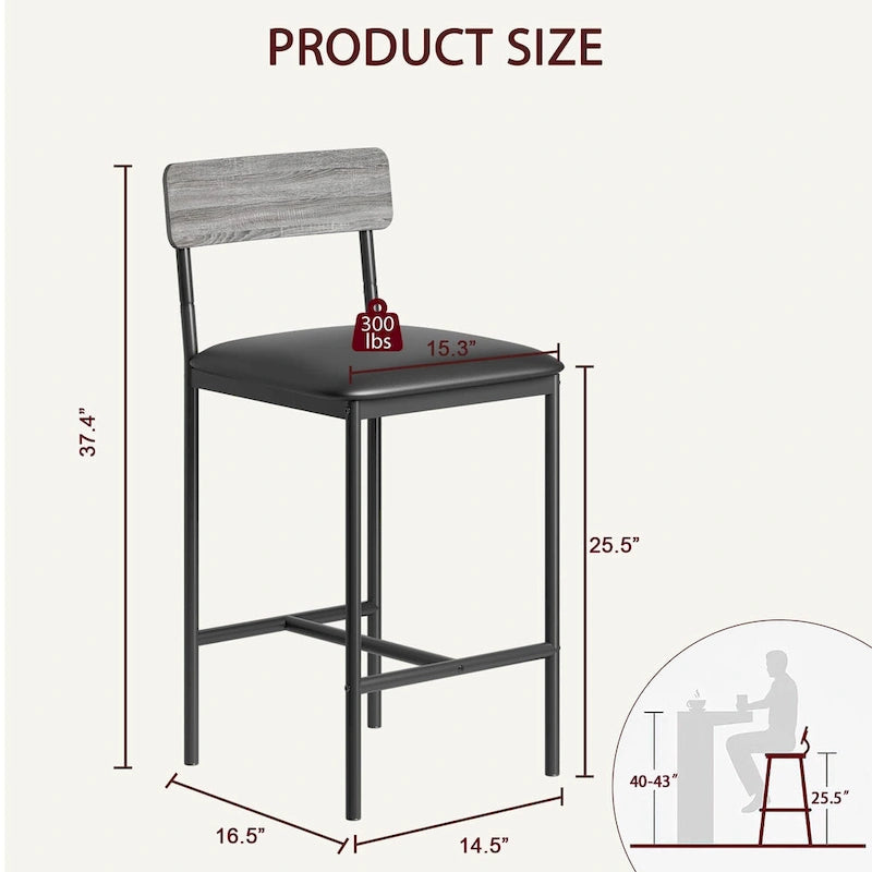 Ensemble de 2 tabourets de bar, tabourets de bar de cuisine avec repose-pieds