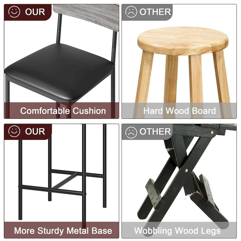 Ensemble de 2 tabourets de bar, tabourets de bar de cuisine avec repose-pieds