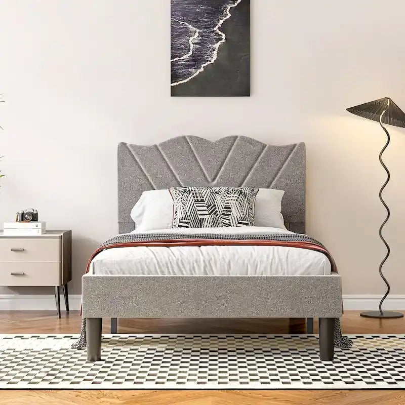 Modern Platform Bed Frame with Upholstered Headboard