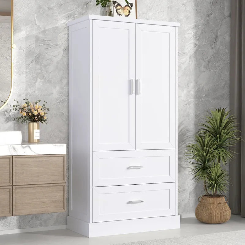 Meuble de Rangement Salle de Bain Haut avec Deux Portes et Tiroirs Étagère Réglable en MDF