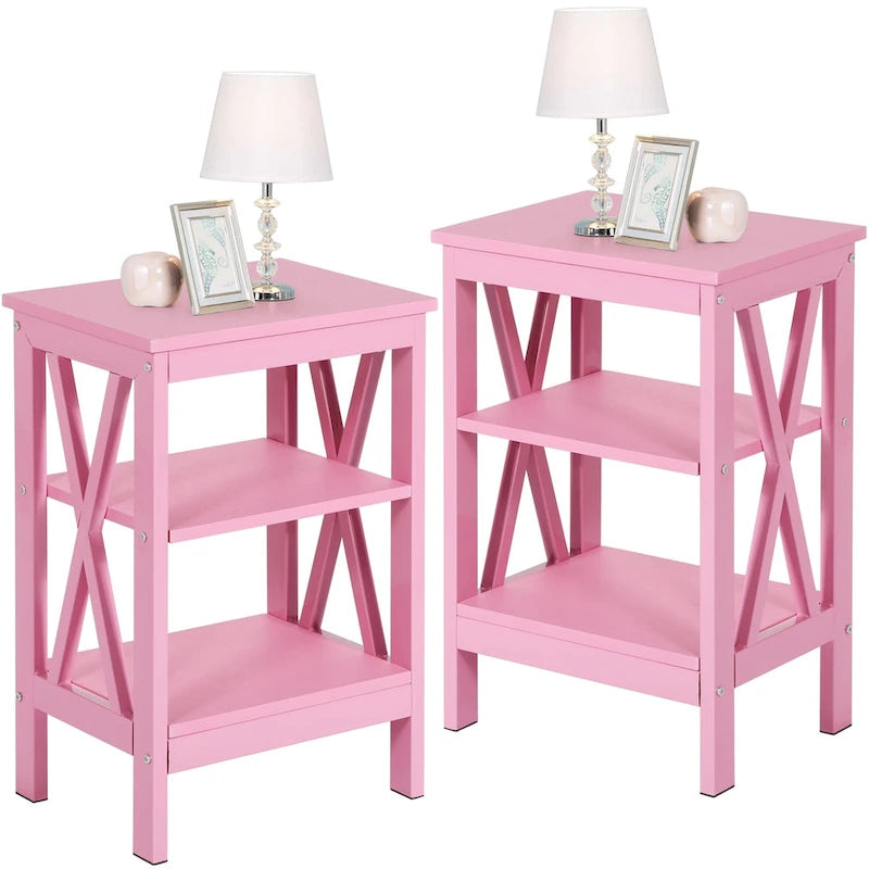Table de chevet moderne avec 3 étagères de rangement, lot de 2 tables de chevet