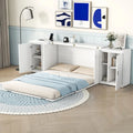Lit escamotable blanc Queen Size avec étagères, armoires et ports USB