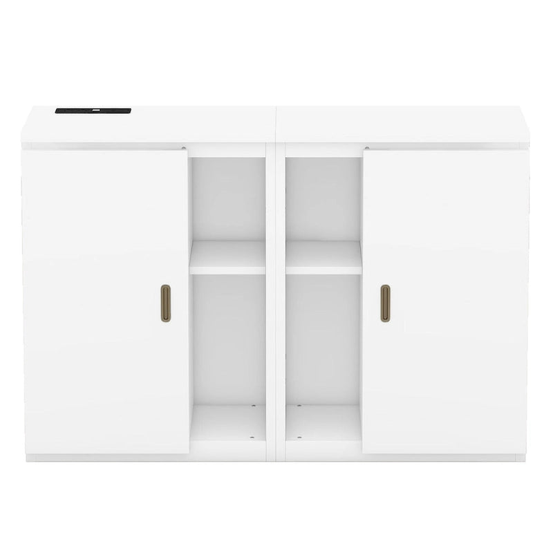 Lit escamotable blanc Queen Size avec étagères, armoires et ports USB