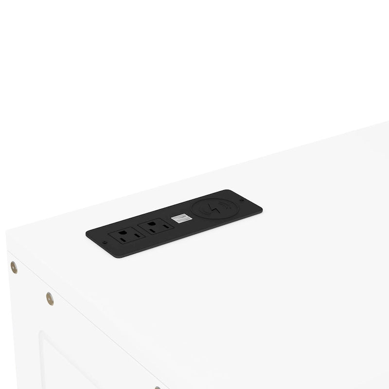Lit escamotable blanc Queen Size avec étagères, armoires et ports USB