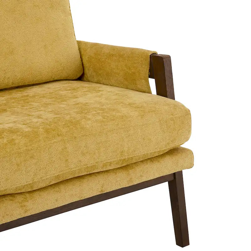 Fauteuil jaune en velours de 35,4 po de style Mid-Century Modern avec cadre en bois d'hévéa massif et pieds rembourrés