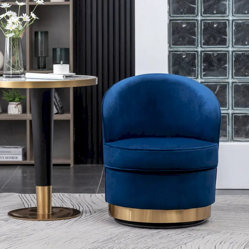 Fauteuil d'appoint moderne bleu 22 en velours avec piètement rond pivotant en métal pour le salon