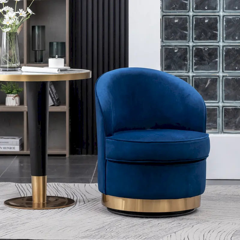 Fauteuil d'appoint moderne bleu 22 en velours avec piètement rond pivotant en métal pour le salon
