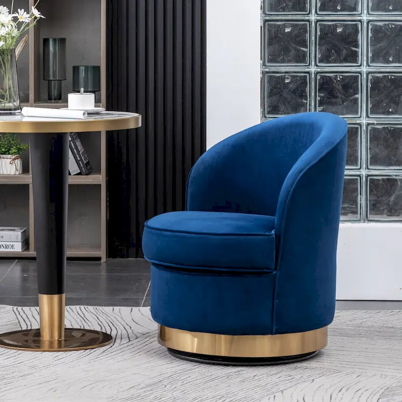 Fauteuil d'appoint moderne bleu 22 en velours avec piètement rond pivotant en métal pour le salon