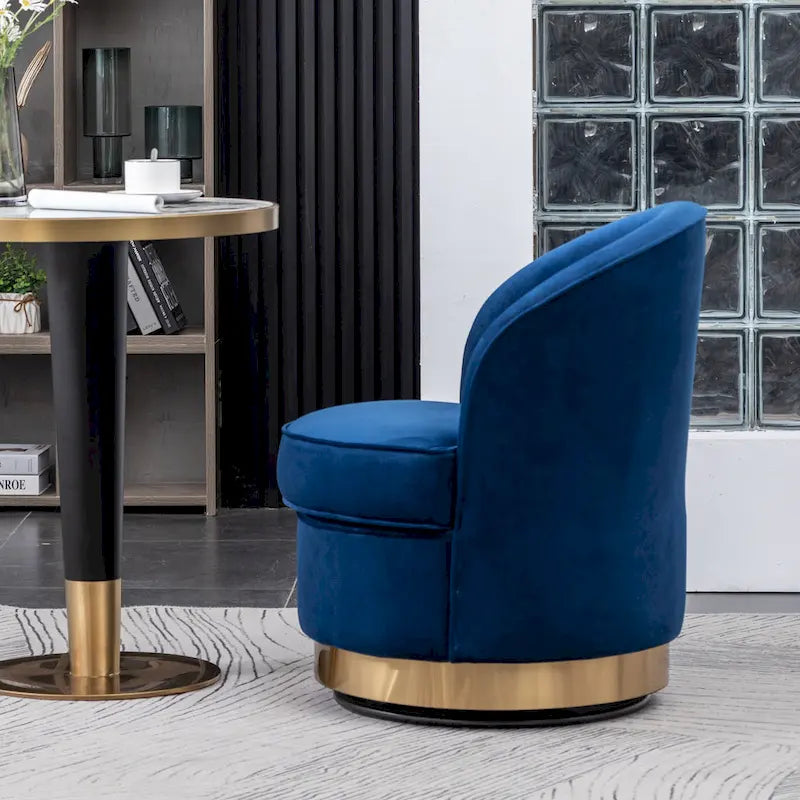 Fauteuil d'appoint moderne bleu 22 en velours avec piètement rond pivotant en métal pour le salon