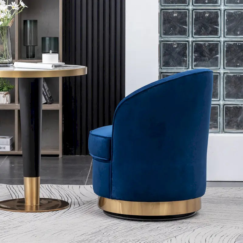 Fauteuil d'appoint moderne bleu 22 en velours avec piètement rond pivotant en métal pour le salon