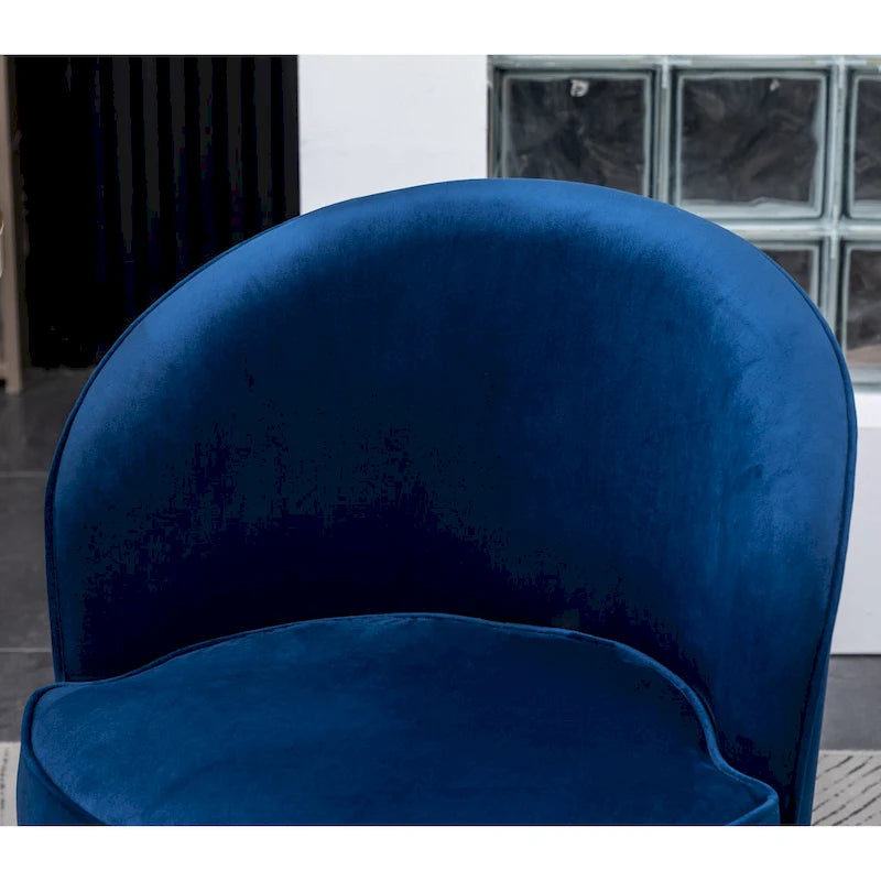 Fauteuil d'appoint moderne bleu 22 en velours avec piètement rond pivotant en métal pour le salon