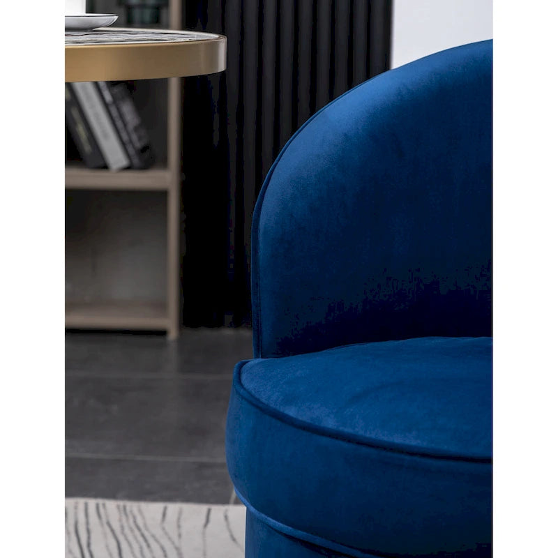 Fauteuil d'appoint moderne bleu 22 en velours avec piètement rond pivotant en métal pour le salon
