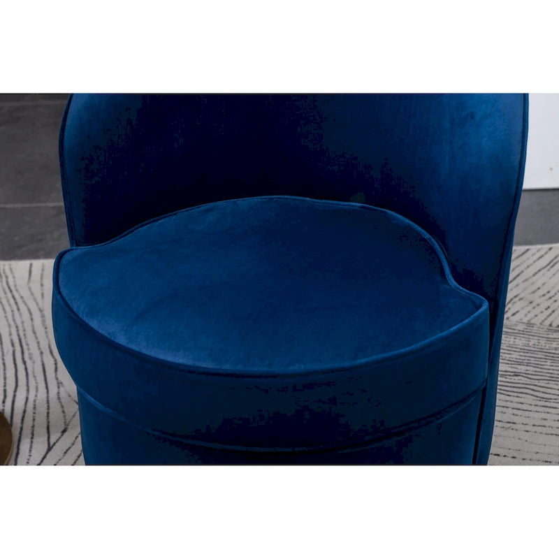 Fauteuil d'appoint moderne bleu 22 en velours avec piètement rond pivotant en métal pour le salon