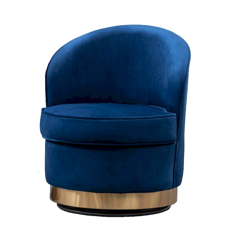 Fauteuil d'appoint moderne bleu 22 en velours avec piètement rond pivotant en métal pour le salon