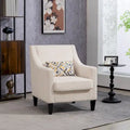 Fauteuil moderne beige de 68 cm avec accoudoirs incurvés et pieds en bois d'hévéa pour salon