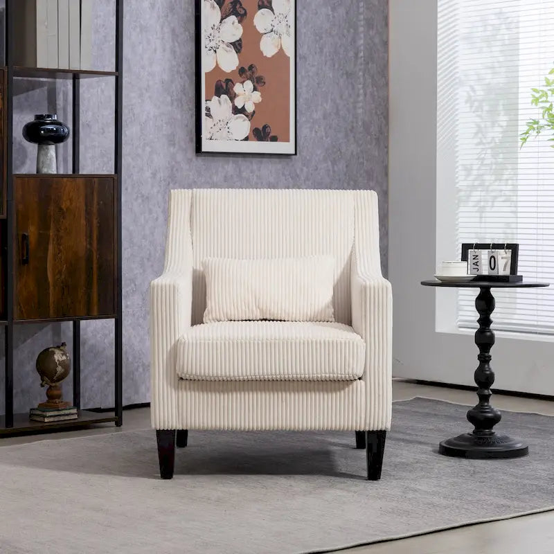Fauteuil moderne beige de 68 cm avec accoudoirs incurvés et pieds en bois d'hévéa pour salon