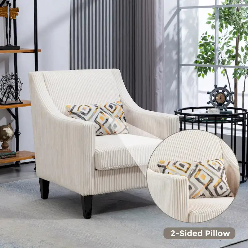 Fauteuil moderne beige de 68 cm avec accoudoirs incurvés et pieds en bois d'hévéa pour salon