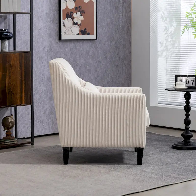 Fauteuil moderne beige de 68 cm avec accoudoirs incurvés et pieds en bois d'hévéa pour salon
