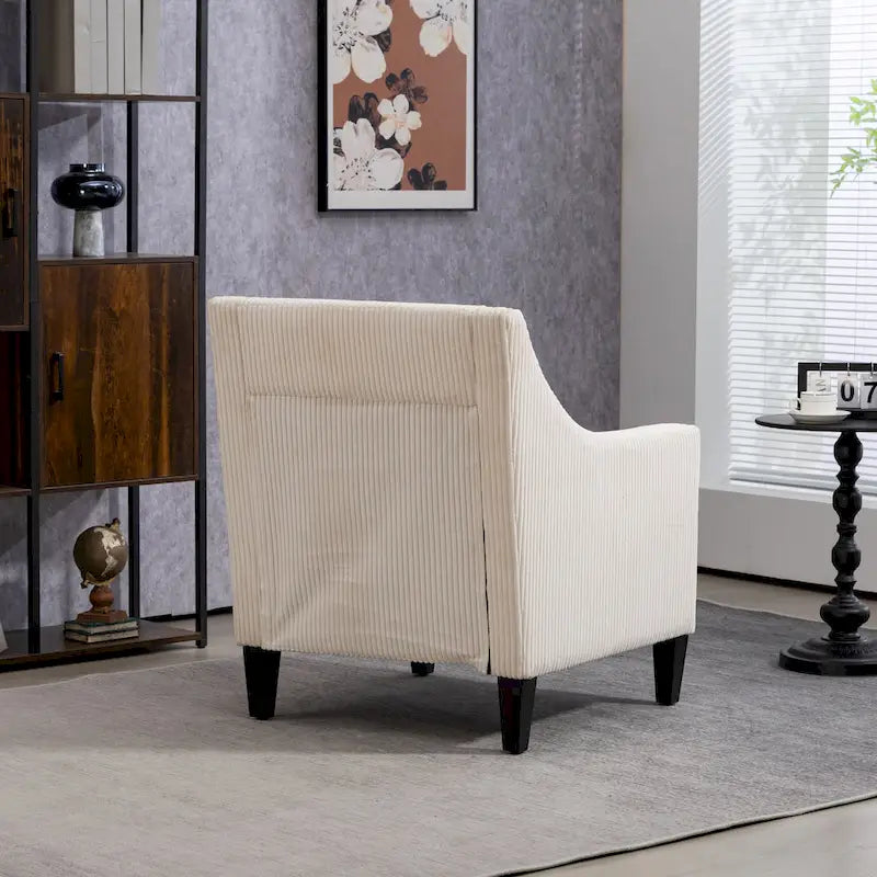 Fauteuil moderne beige de 68 cm avec accoudoirs incurvés et pieds en bois d'hévéa pour salon