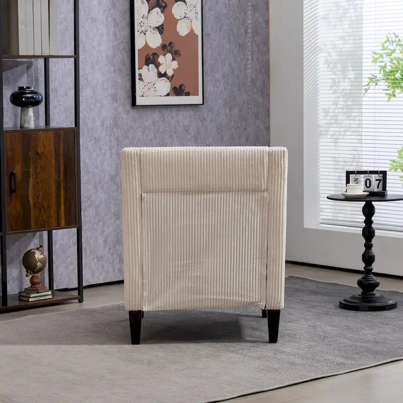 Fauteuil moderne beige de 68 cm avec accoudoirs incurvés et pieds en bois d'hévéa pour salon