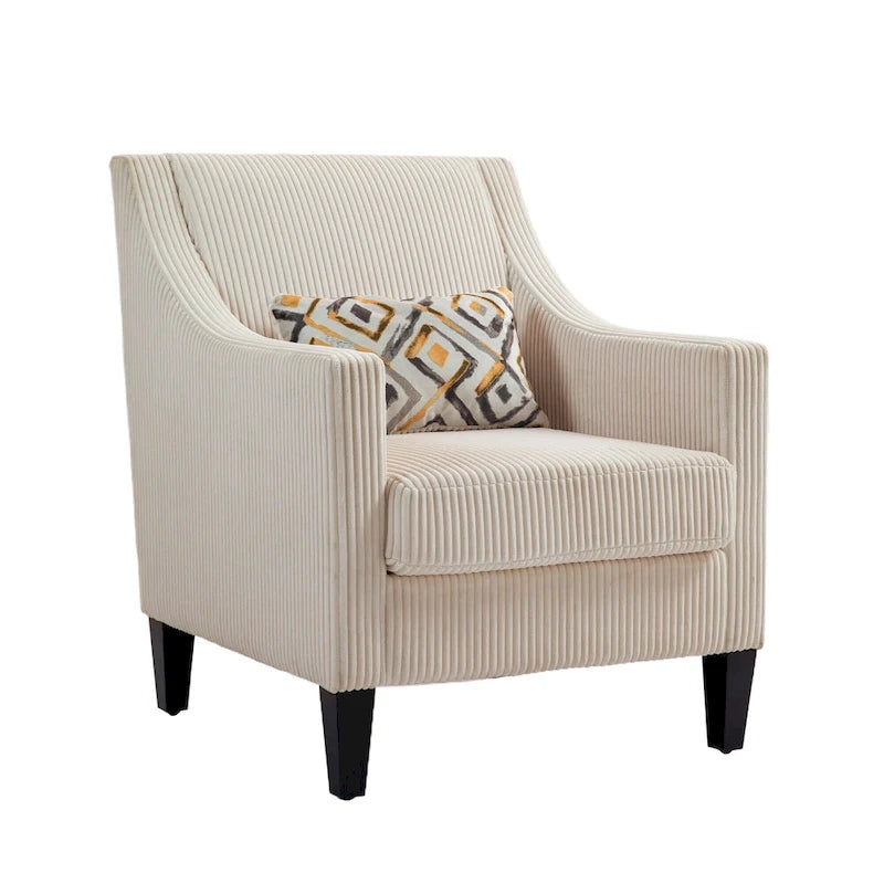 Fauteuil moderne beige de 68 cm avec accoudoirs incurvés et pieds en bois d'hévéa pour salon