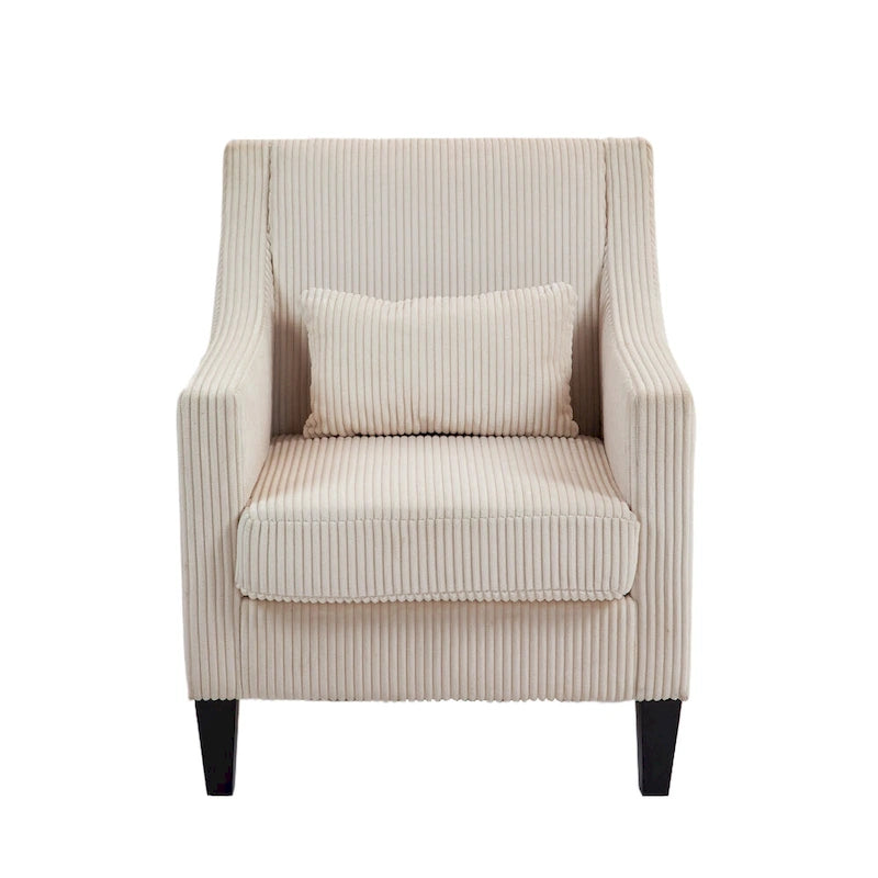 Fauteuil moderne beige de 68 cm avec accoudoirs incurvés et pieds en bois d'hévéa pour salon