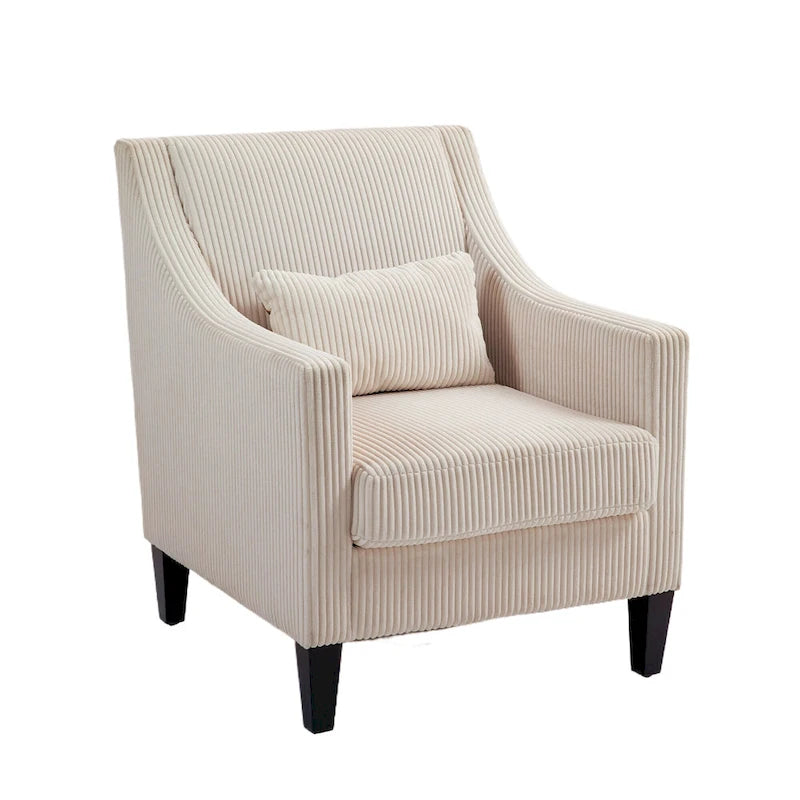 Fauteuil moderne beige de 68 cm avec accoudoirs incurvés et pieds en bois d'hévéa pour salon